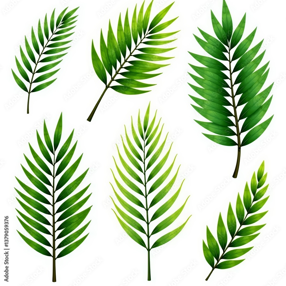 Assortment of isolated palm fronds showcasing intricate textures and shapes, isolated, backdrop, vibrant Assortment of isolated palm fronds showcasing intricate textures and shapes, isolated, backdrop, vibrant