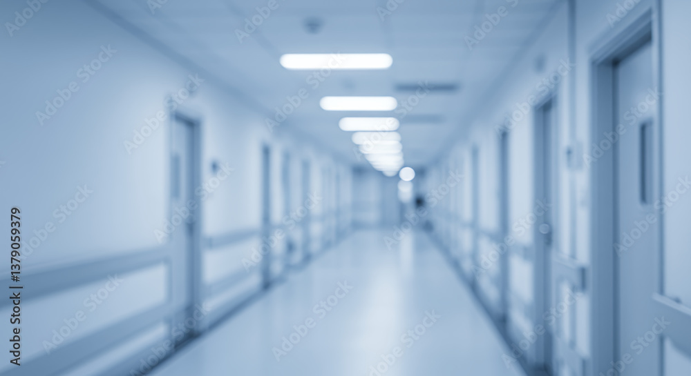 Obraz premium Hospital Hallway Serenity: Clean, Modern, & Calm Healthcare Interior Scene with Doors, Lights, and a Sense of Hope.