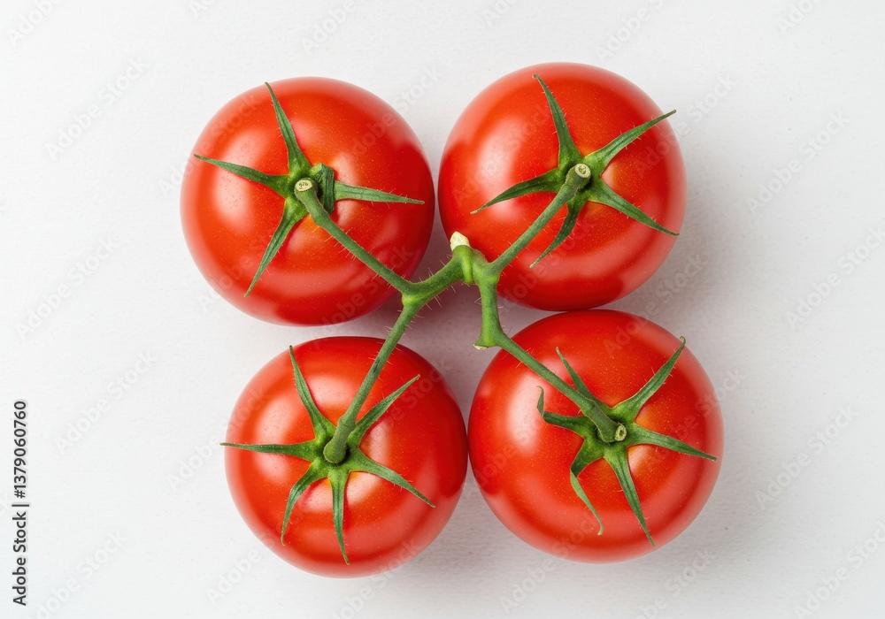 Fresh ripe red tomatoes on the vine with green leaves Fresh ripe red tomatoes on the vine with green leaves