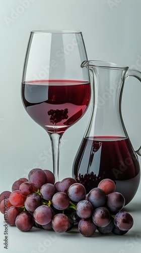 Red Wine Served in a Glass With Fresh Grapes Nearby During a Peaceful Afterno...