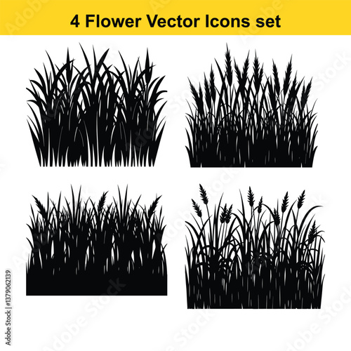 Verdant grass silhouette set evokes a natural summer meadow design