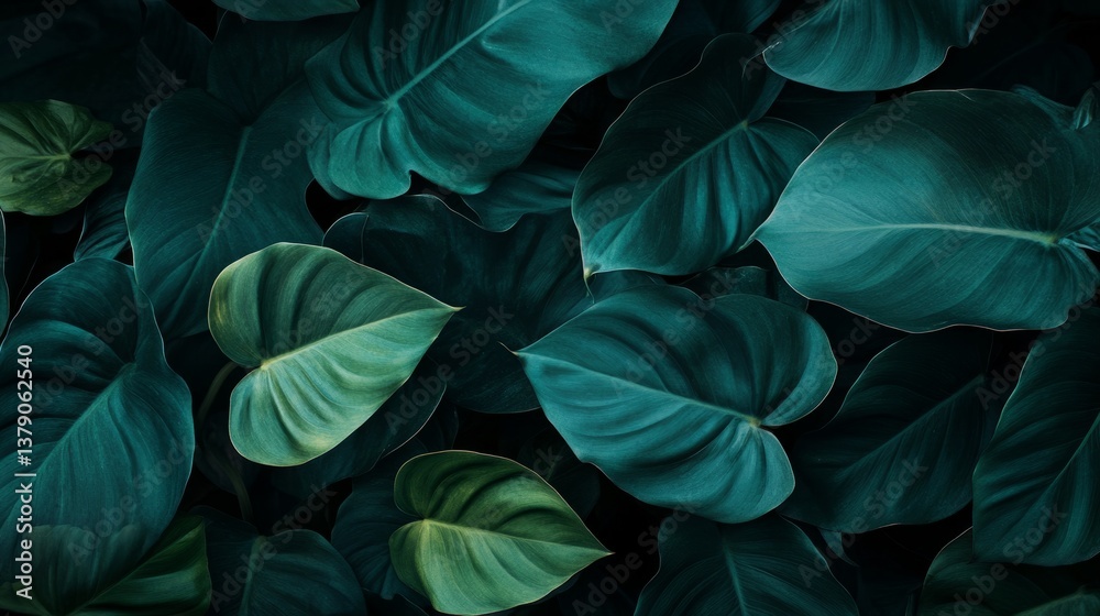 Dark green philodendron leaves, soft lighting, and deep textures make for a perfect nature-inspired background. generative ai Dark green philodendron leaves, soft lighting, and deep textures make for a perfect nature-inspired background. generative ai