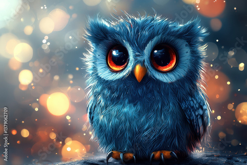 Enchanting watercolor owl with pastel colors surrounded by sparkling ink splashes
