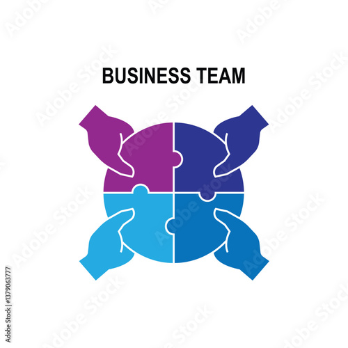 Teamwork logo symbol icon flat design. Business group concept with hand hold puzzle circle