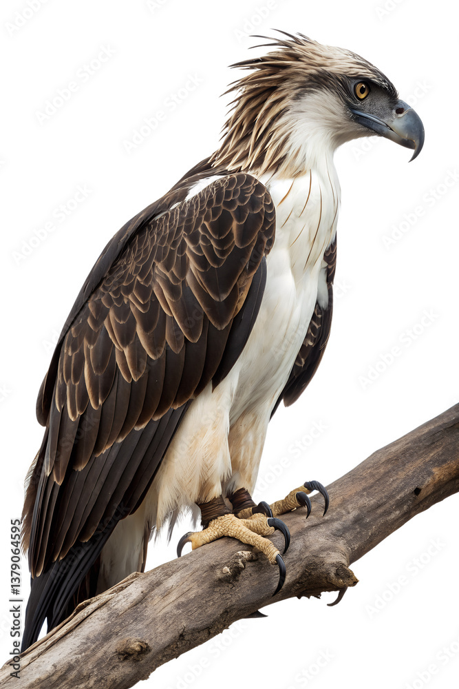 Obraz premium Majestic philippine eagle perched on a tree branch in the wild, showcasing its powerful wings and striking plumage