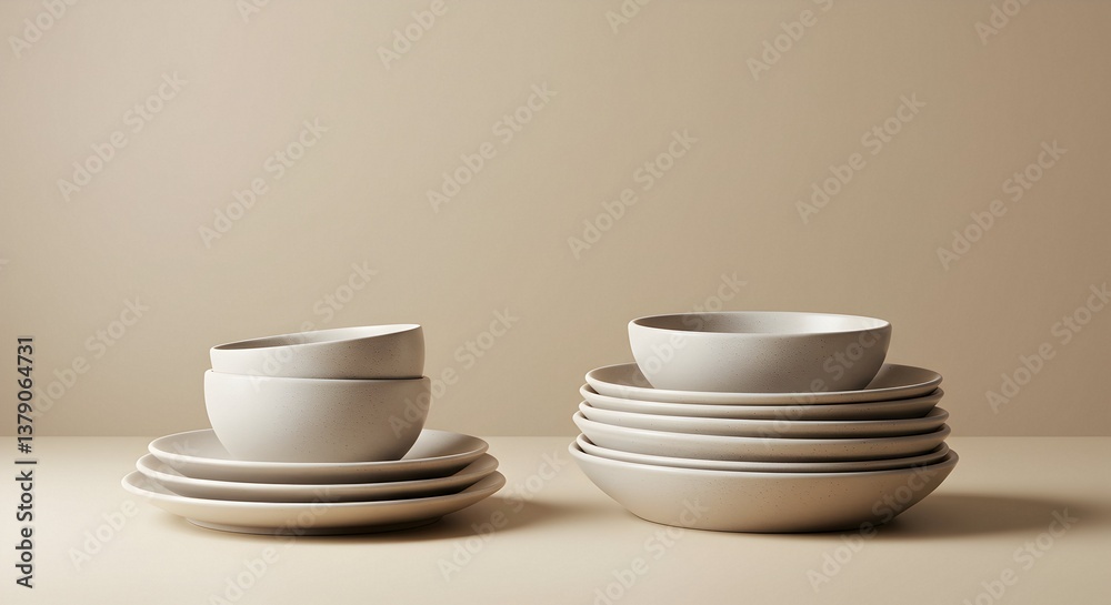 Stacked Dinnerware Setting Minimalist Plates and Bowls Ready to Use Stacked Dinnerware Setting Minimalist Plates and Bowls Ready to Use