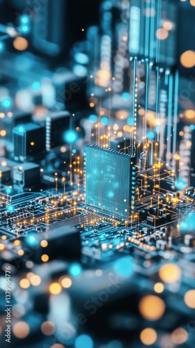 High-tech Circuit Board With Glowing Lights and Detailed Microchip Design in ...