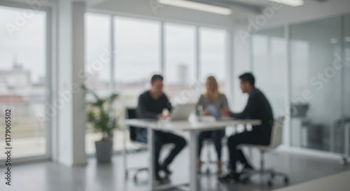 Blurred Business Meeting: Teamwork, Collaboration, and Strategy in Modern Office. Discussing Goals, Planning, Success.