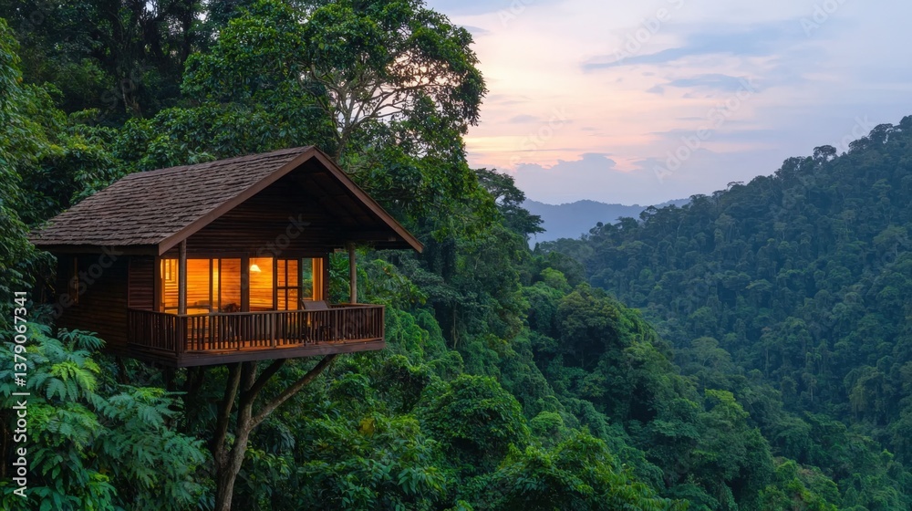 Digital Detox Retreats, A serene treehouse nestled in lush greenery, offering a cozy retreat with warm lights glowing at dusk. Digital Detox Retreats, A serene treehouse nestled in lush greenery, offering a cozy retreat with warm lights glowing at dusk.