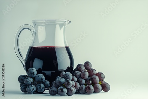 Refreshing Red Drink Served With Grapes in a Glass and Jar on a Light Blue Ba...