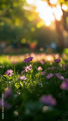 Colorful Flowers Bloom in a Sunny Park During Spring Season