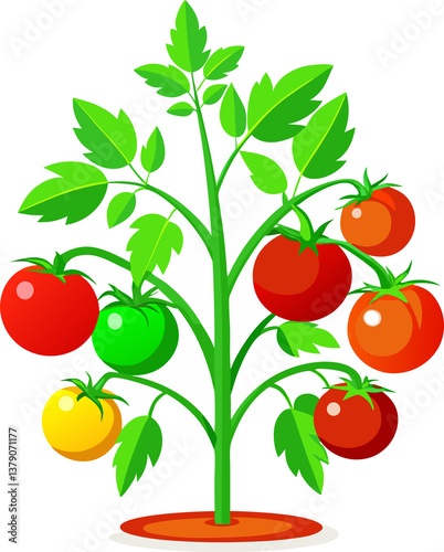 organic tomato plant with red and green tomato