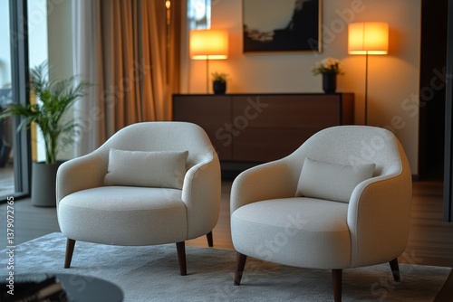 Cozy Modern Chairs in a Well-Lit Interior Design Space With Elegant Decor and...