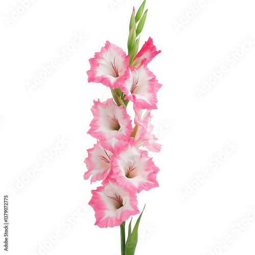  pink and white gladiolus isolated on a white background