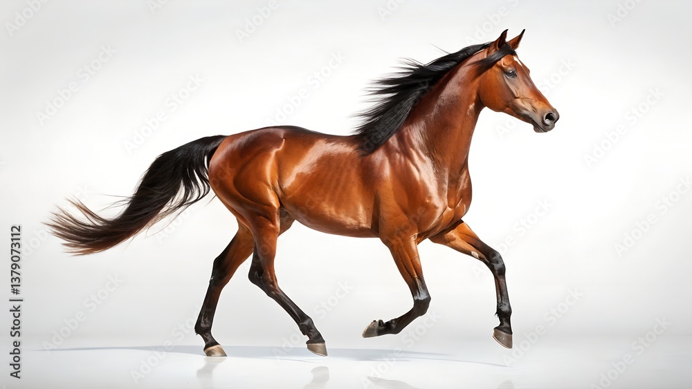 Fototapeta premium A graceful horse running with flowing mane and tail, representing beauty, power, and freedom in motion.