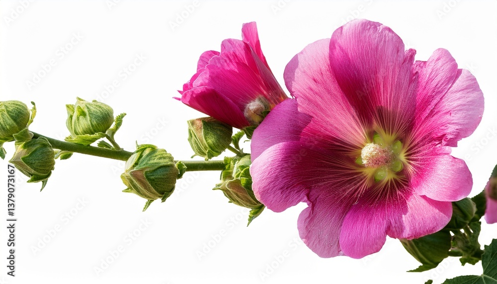stem with pink flowers of a hollyhock isolated stem with pink flowers of a hollyhock isolated