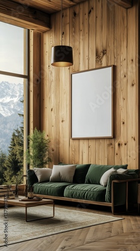 Cozy Living Room With Mountain View and Modern Decor in a Peaceful Setting