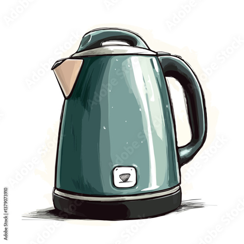 Electric kettle minimalist flat illustration, featuring a clean design isolated on a white background.

