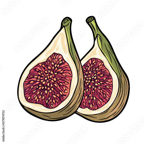 Fig cut open minimalist flat illustration, featuring a clean design isolated on a white background.

