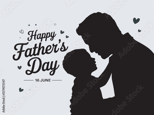 Silhouette of a father with his daughter, with the text Happy Father's Day, Happy Fathers Day, vector