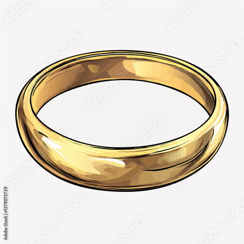 Gold ring minimalist flat illustration, featuring a clean design isolated on a white background.

