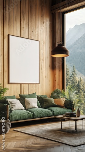 Cozy Living Room With Mountain View and Modern Decor in a Peaceful Setting