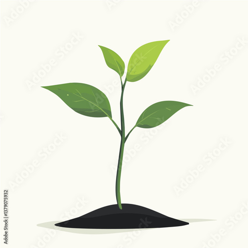 Green shoot minimalist flat illustration, featuring a clean design isolated on a white background.

