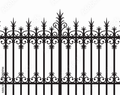 Ornate Wrought Iron Fence, Decorative Metal Gate Silhouette