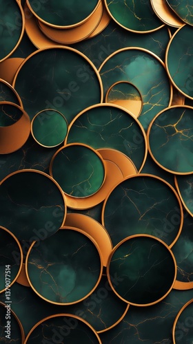 Unique Decorative Wall Design Featuring Golden Patterns on Teal Background