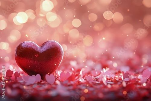 Heart Decoration Surrounded by Red Glitter Hearts in a Romantic Atmosphere Wi...