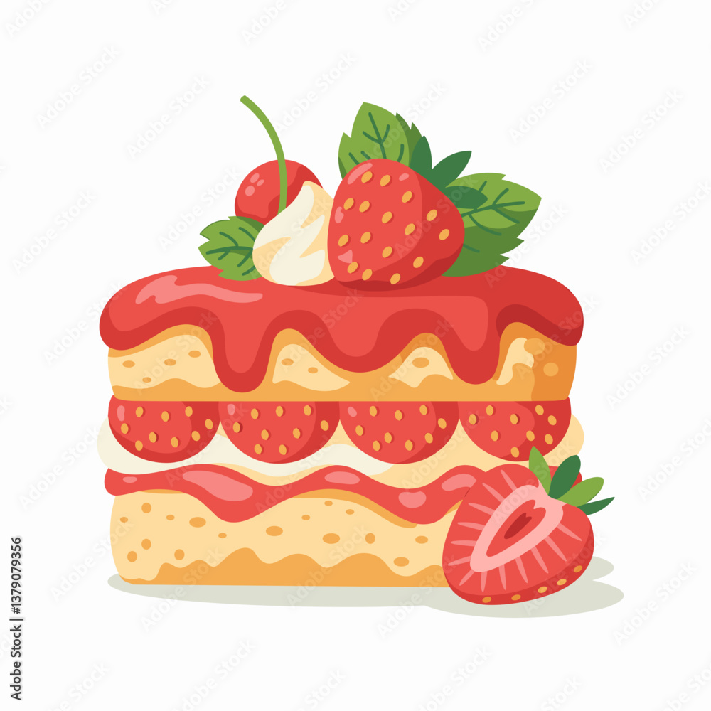 Strawberry Shortcake with Cream and Berries – Vector Illustration Strawberry Shortcake with Cream and Berries – Vector Illustration