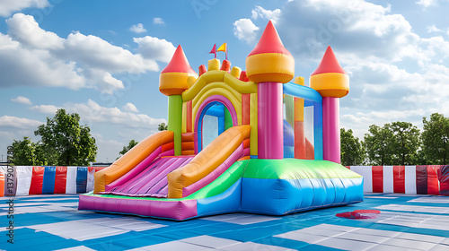 Colorful bouncy castle, inflatable bounce house