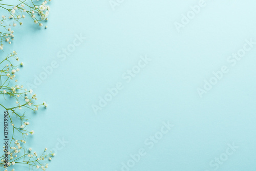 Obraz na płótnie Spring background with white flowers on blue. w salonie