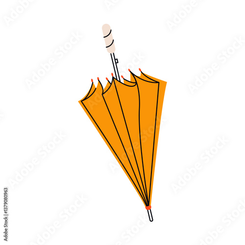 Umbrella icon. Cartoon rain protection umbrella accessory with handle, flat colored dome parasol, weather waterproof canopy. Vector isolated illustration