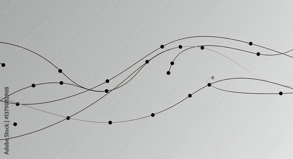 Fototapeta premium Abstract Curves: Modern Flowing Line Art with Black Dots on Gradient Background, Contemporary Design
