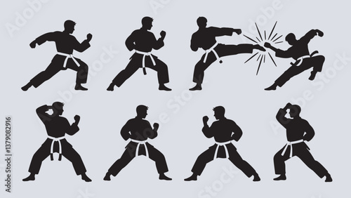Martial Arts Silhouette, Karate Fighters in Action