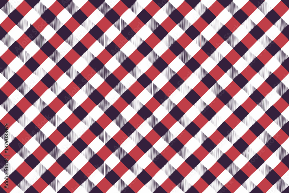 Red, navy, and white diagonal gingham fabric texture pattern design Red, navy, and white diagonal gingham fabric texture pattern design