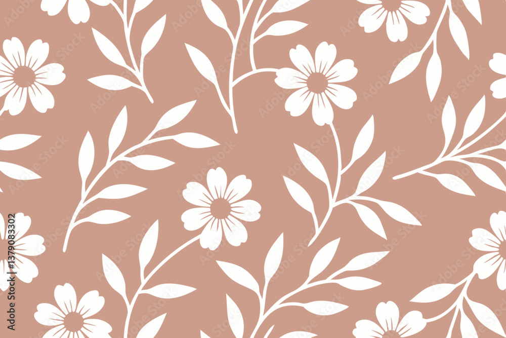 White Floral Pattern Dusty Rose Background Seamless Design Textile Print White Floral Pattern Dusty Rose Background Seamless Design Textile Print