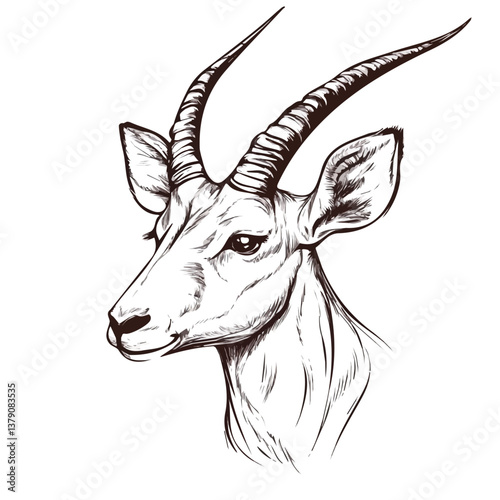 Saiga head minimalist flat illustration, featuring a clean design isolated on a white background.

