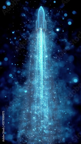 Rocket Launches Into the Night Sky, Leaving a Trail of Bright Blue Particles ...