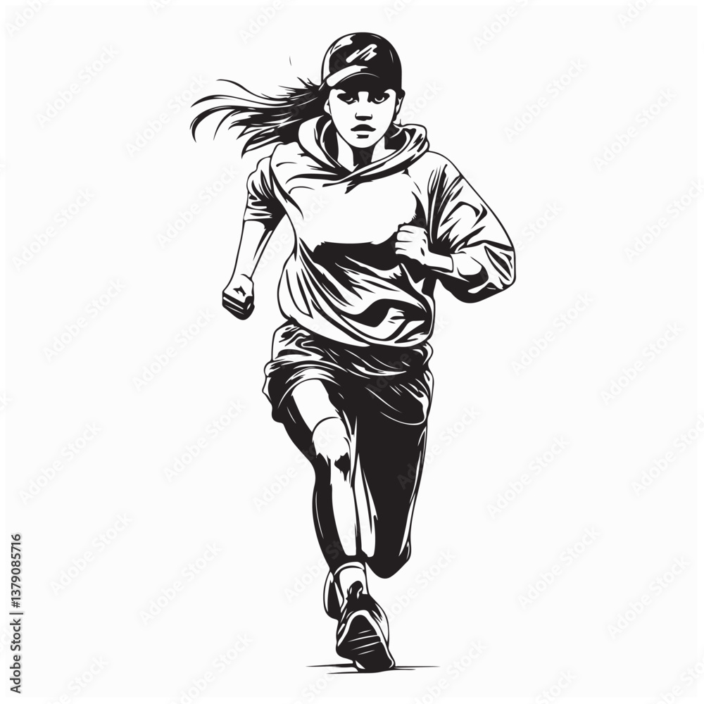 Fototapeta premium Sporty young woman running Healthy lifestyle image vector on white background.