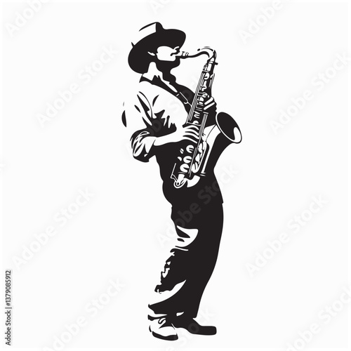 A Young Man Playing A Saxophone vector image On A White Background 