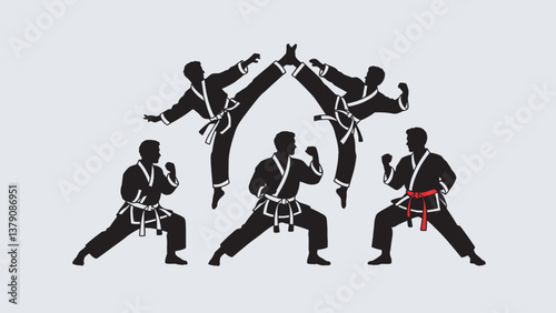 Martial Arts Silhouette, Karate Fighters in Action