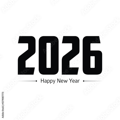 Happy new year 2026 design with colorful truncated number illustrations.