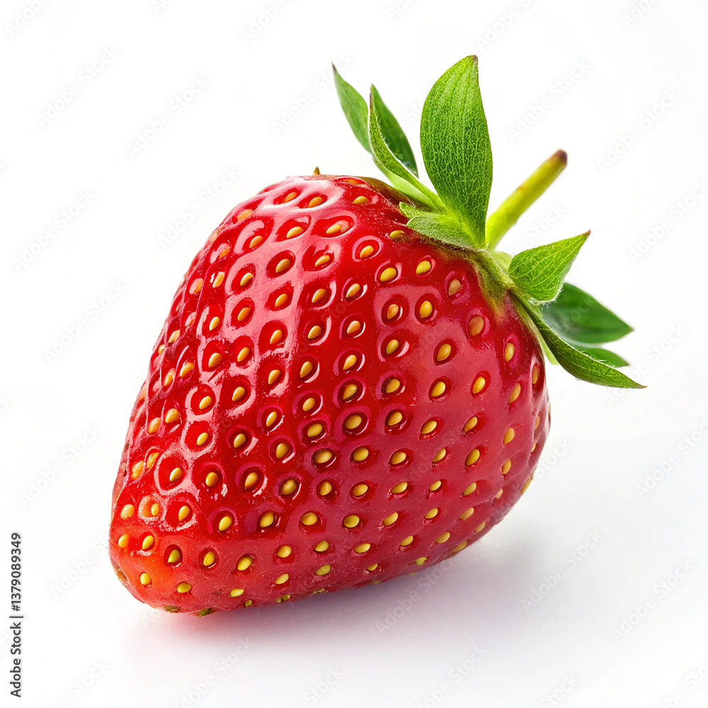 Ripe Red Strawberry with Green Leaves Isolated on White Background Ripe Red Strawberry with Green Leaves Isolated on White Background