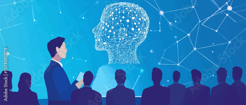 Speaker presenting to an attentive audience in a hall Generative AI image