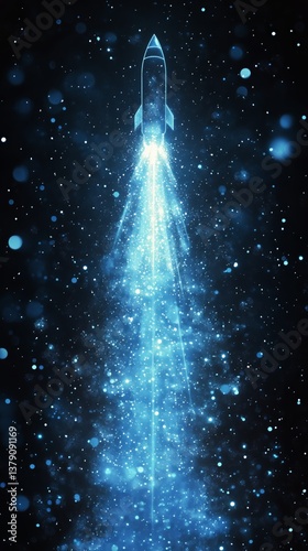 Rocket Launches Into the Night Sky, Leaving a Trail of Bright Blue Particles ...