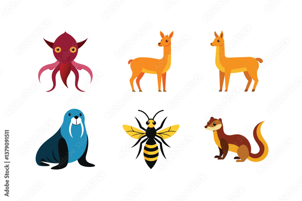 Obraz premium vector set 6 different of animals