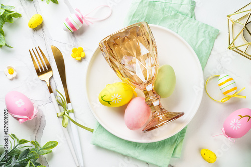 Obraz na płótnie Easter food or table setting on white background. w salonie