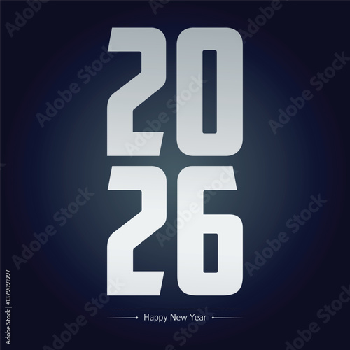 Happy new year 2026 design with colorful truncated number illustrations.